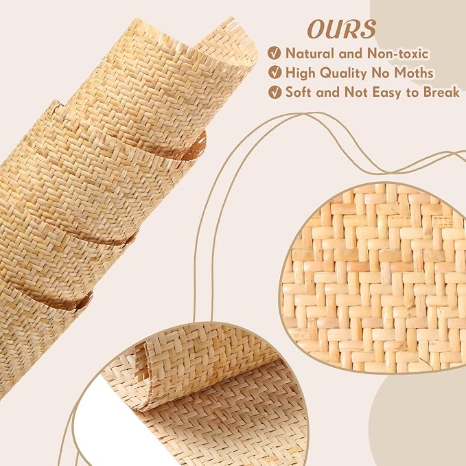 Wesiti 16" x 118" Natural Cane Webbing V Shape Rattan Webbing Roll for Caning Projects Woven Mesh Cane Rattan Material Sheet for Furniture, Chair, Cabinet, Ceiling, Bed, Basket, Door, Brown - Image 3