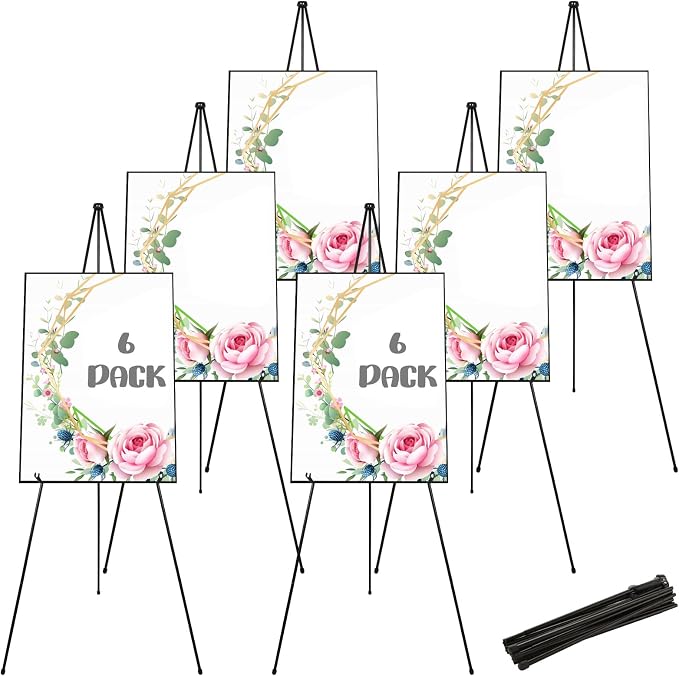 DAJAVE 6 Pack Display Easel Stand 63 Inch Folding Easels for Display, Portable Tripod Display Easel, Black Adjustable Metal Easel for Wedding Sign, Posters, Painting by DAJAVE