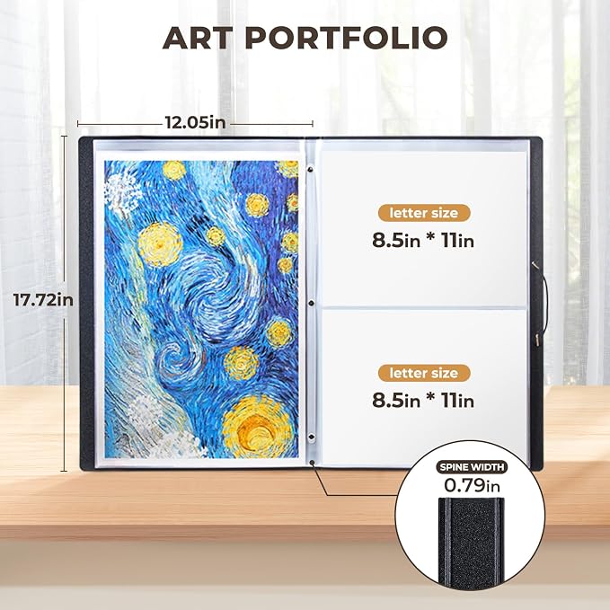JoyCat 11 x 17 Art Portfolio Binder, 40 Pockets Display 80 Pages, Black | Acid free 40 pocket portfolio displays up to 80 pages and stores artwork, drawings, and presentations up to 11 x 17 in - Image 2