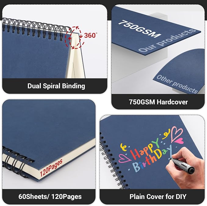 EUSOAR Spiral Notebook, 12 Packs A5 5.5"x8.3" 120 Pages Hardcover Lined Travel Writing College Ruled Notebooks, Memo Notepad Sketchbook, Students Office Business Subject Diary Book Journal-Royal Blue - Image 7