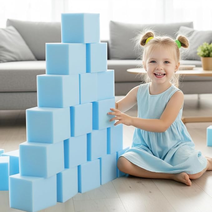 Foam Pit Blocks Foam Padding Sponge Pit Cubes Sponge Blocks for Amusement Park Gymnastics Freerunning and Parkour Courses - 24PCS 5" x 5" x 5" (Light Blue) - Image 8