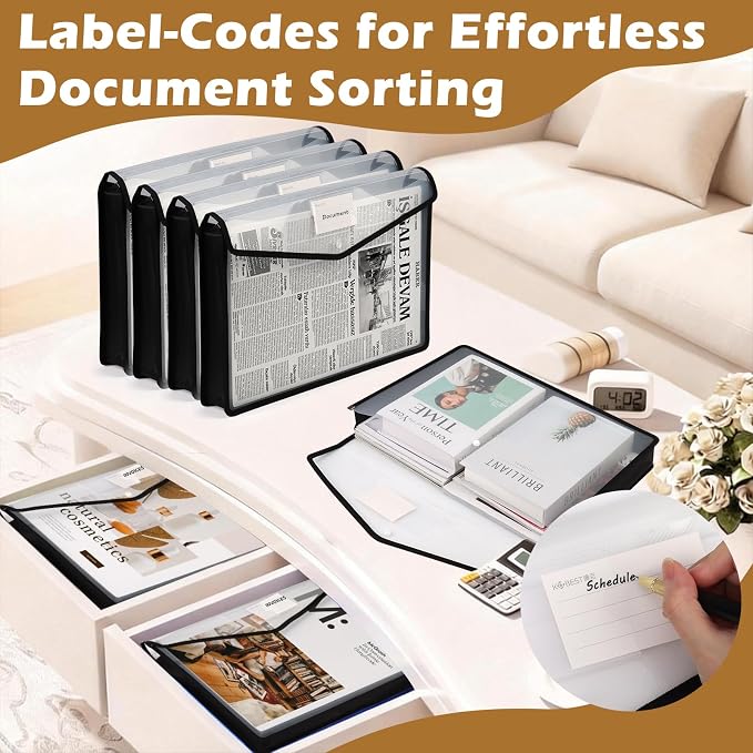 12 PCS 11 x 17 Inch Expandable Tabloid Size Document Folder with Label A3 Plastic Folders for Documents Black Expanding File Wallet Envelope Size Waterproof Clear Plastic File Pouch for Office - Image 4