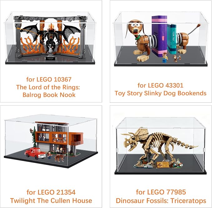 Thickened 3mm Clear Acrylic Display Case for Lego 42154 42210 Collectibles | Transparent box for 2022 Ford GT Skyline GT-R R34 42331 10367 Balrog Book Nook 43301 Slinky Dog, Black Inside 17.7x9.8x9.8in - Image 3