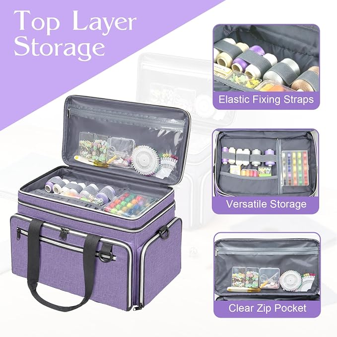 Anitor Sewing Supplies Organizer, Double Layer Sewing Storage Organizer | Two Detachable Dividers, Large Travel Sewing Bag Organizer with Shoulder Strap for Accessories (Bag Only) - Image 5