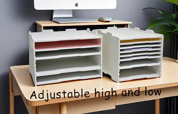 YFS White Horizontal Paper Storage Tray, Multi-Layer Desk Document Holder, 18 1/8" × 13 3/16" × 12 9/16" Large Capacity Mail Organizer for Office School Home（5 Tier-Horizontal） - Image 6