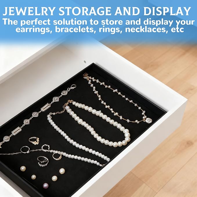 10 Pcs Velvet Stackable Jewelry Tray Showcase Display Jewelry Organizer Tray for Drawers Countertop, Empty Plate for Necklace, Ring, Bracelet Organizing, and Earring Storage Display (Black) - Image 5