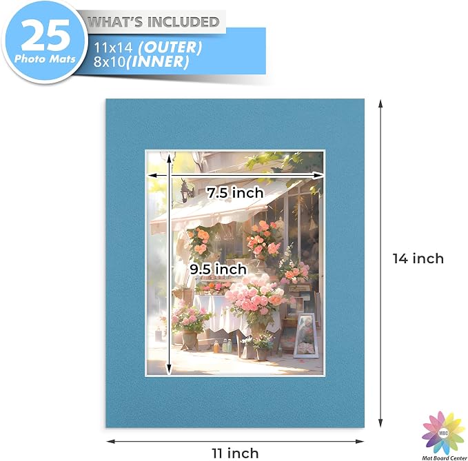 Mat Board Center 25 Pack 11x14 Picture Mat for 8x10 Photo Mixed Color | Fits 8x10, White Core, Acid Free, 4-Ply Thick, Photo, Art, Poster or Print Display - Image 3