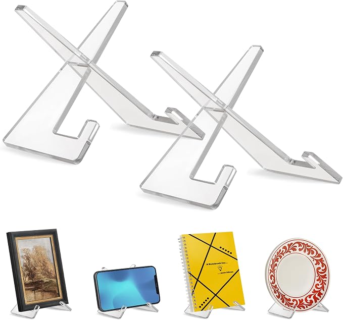 Americanflat Acrylic Easel Stand - 4" Tabletop Easel and Plate Stand - Set of 2 - Lightweight Display Holders for Photos, Cards, Frames, Books, Magazines, Albums - Home or Office Decor by Americanflat