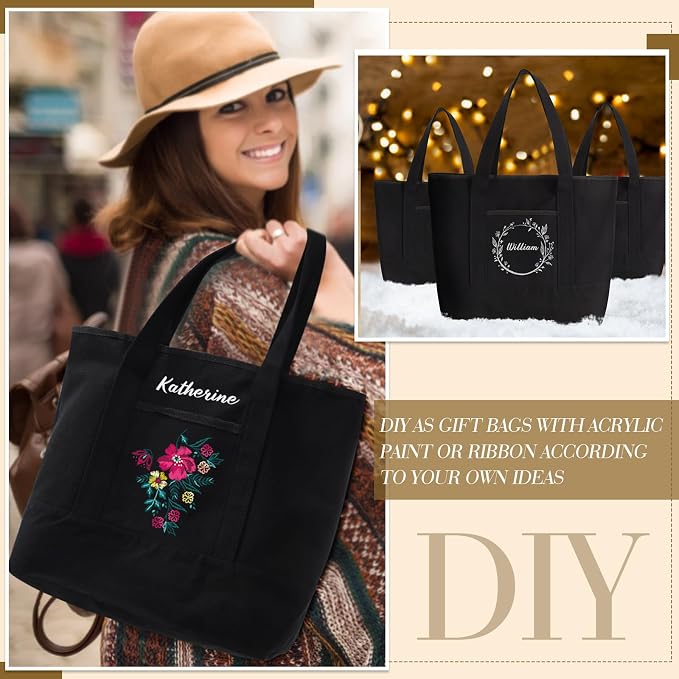 Reginary 16 Pcs Women Canvas Tote Bag 18 Inch Reusable DIY Bag,Black - Image 4