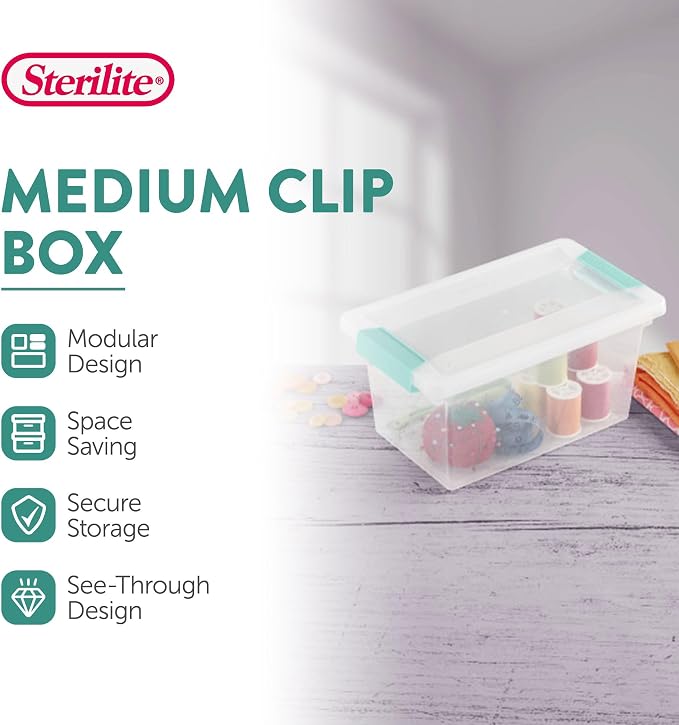 Sterilite 16-Pack Clip Box, Stackable Clear Plastic Bins with Latching Lids, Medium - Writing, Arts or Crafts Supplies Storage Containers for Home, Office, Classroom and Workshop Organization - Image 2