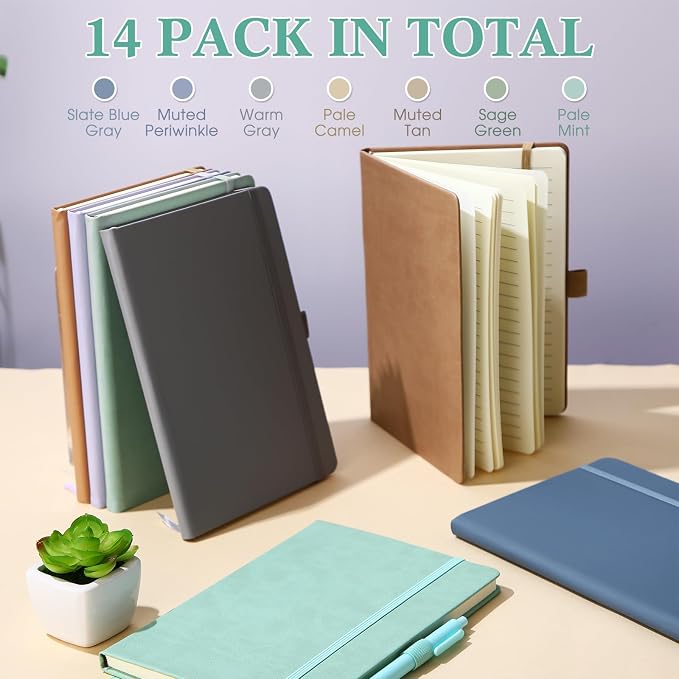 Laumoi 14 Pack Hardcover Lined Journal Notebooks Bulk,Classic Color,A5 | PU Leather Journaling, Wide Ruled, with Pen Holder, for Office Business Work Writing - Image 6