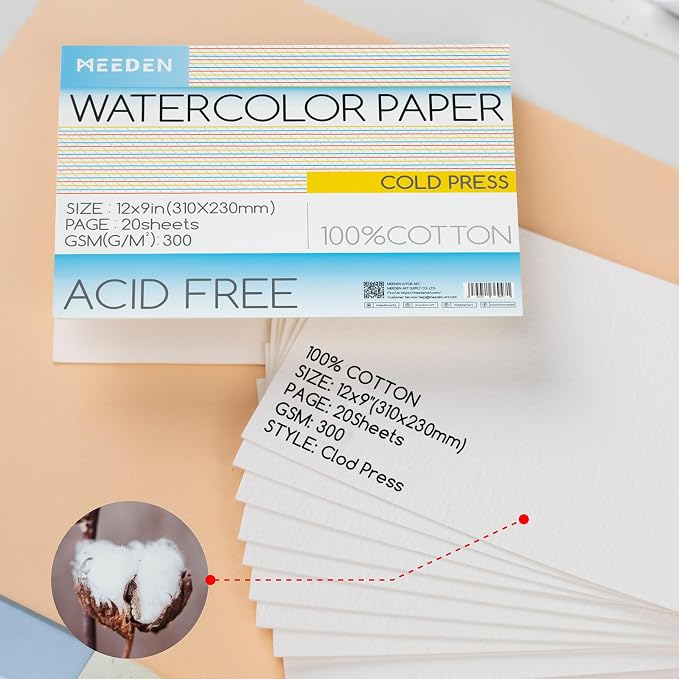 MEEDEN Cotton Watercolor Paper Block: 9" x 12" Cold Pressed of 20 Sheets | 140lb/300gsm 100% Cotton Watercolor Paper Pad, Acid-free Art Paper for Painting, Drawing, Watercolor, Gouache, Ink and More - Image 2