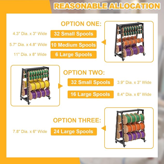Heavy Duty 8 Rod Wire Spool Rack with Locking Wheels 400 lb Capacity Cable Dispenser for Electrical, Industrial and Retail Use, Adjustable Stainless Steel Rods, Mobile Wire Holder Organizer - Image 3