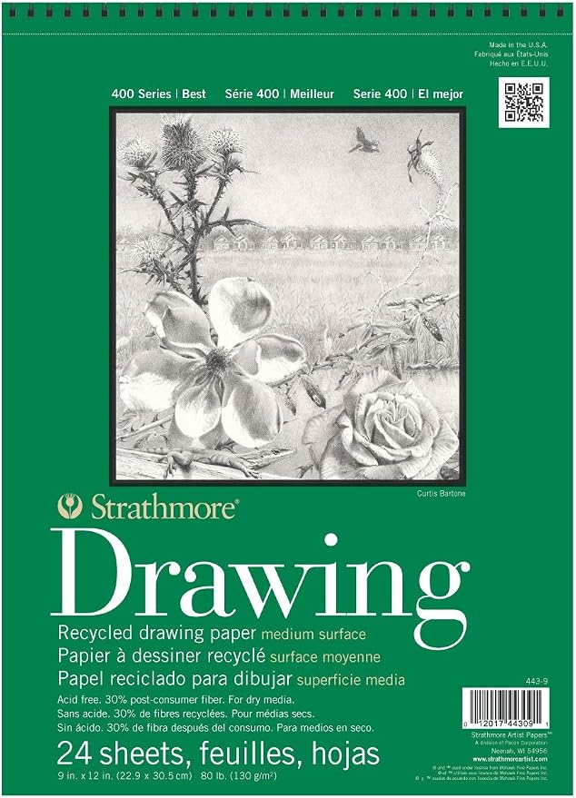 Strathmore Recycled Drawing Paper Pad Wire Bound 9"X12"-80lb, 24 Sheets -62443900 by StrathmorePaper