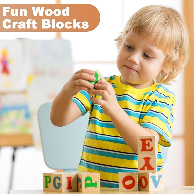 Barydat 100 Pcs 1 in Wooden Cubes, Unfinished Wooden Blocks for Crafting Natural Craft Wood Square Blank Cube for DIY Project Baby Showers - Image 7