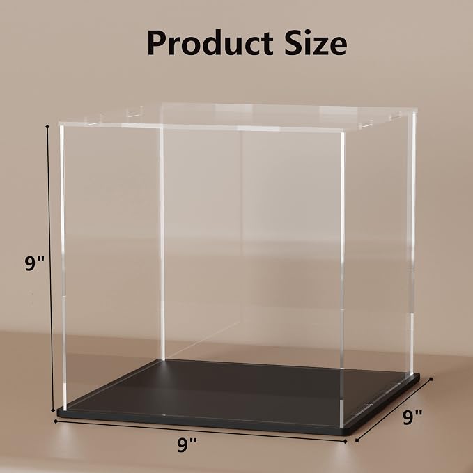 9 Inch Acrylic Case for Display, Clear Display Acrylic Box for Collectibles, Display Case with Matt Black Stand and Lid for Office Home - Image 5