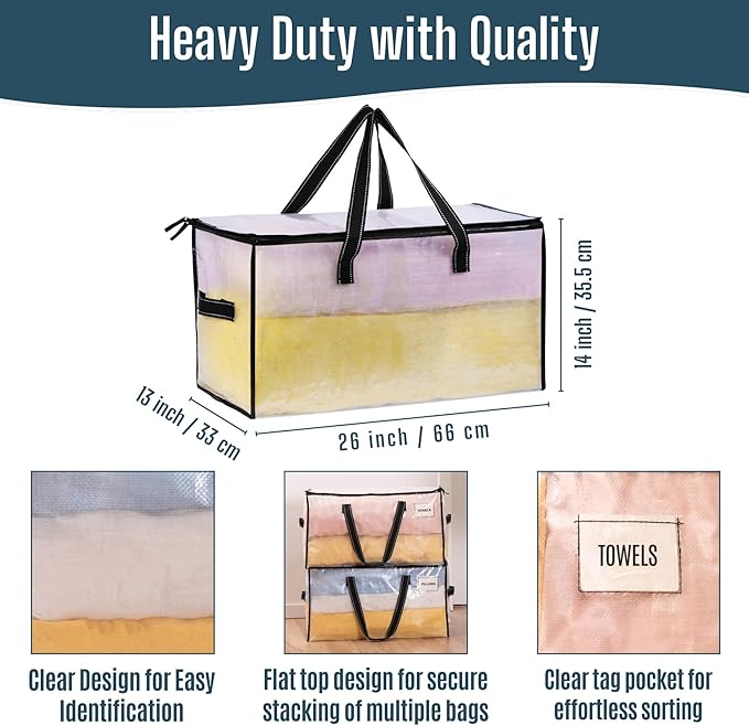 VENO Moving Bags, Storage Bags, Wide Open Top, Clear, 6 Pack | Moving boxes Alternative, Heavy Duty, Packing Supplies, Clothes and Comforter Storage, College Dorm Essentials - Image 4