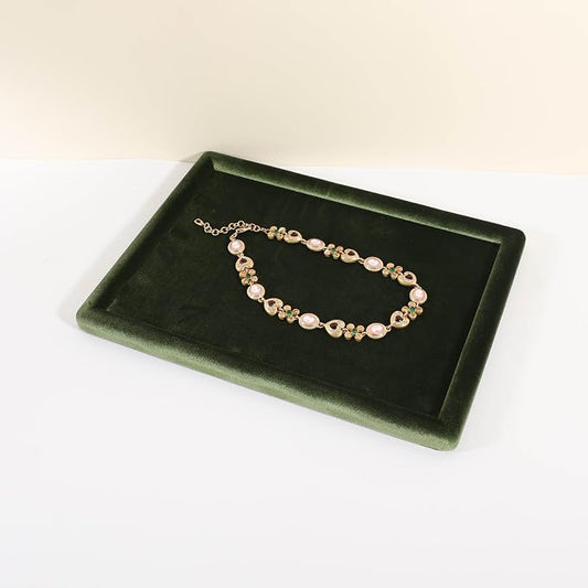 Rectangle Jewelry storage organizer plate, Velvet Jewerly display tray, Empty showcase tray for Necklace Bracelet Ring Earring【Light Green-Medium, 11.8 x 8.7 in 】 by CHISTORJewelrydisplaystands
