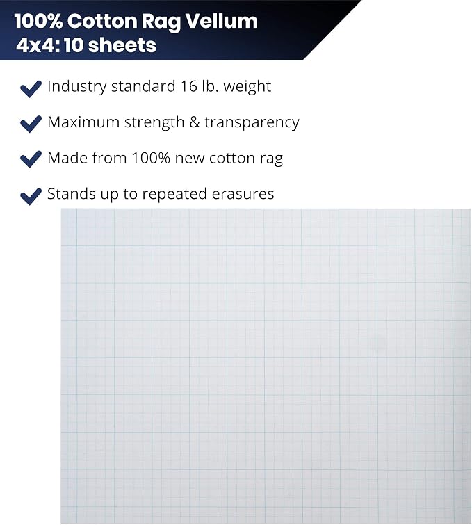 Pacific Arc Drafting Vellum Sheets, 10-Sheets 18 x 24 inches Paper Rag Vellum Gridded 4 x 4 - Image 2