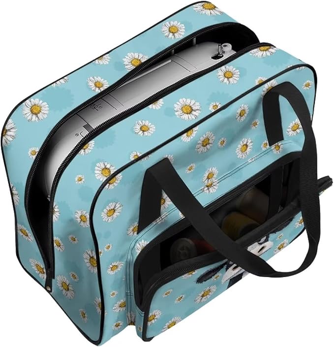 Sewing Machine Dust Case Large Capacity Appliance Storage Case Universal Portable Travel Tote Bag Versatile Sewing Machine Organizer Bag, Cow Daisy Blue - Image 7