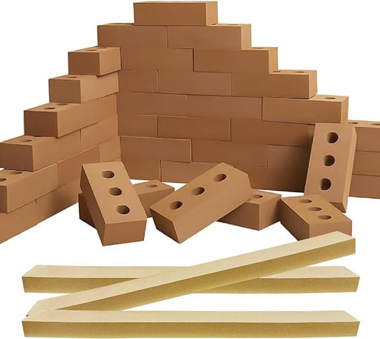 33 Pack Foam Brick Building Blocks for Kids Large Fake Bricks | Thick Building Block Foam Wooden Beam Sets Toy for Stacking and Construction Gifts, 8 x 4 x 2.4 in (Brown) by KidiHouse