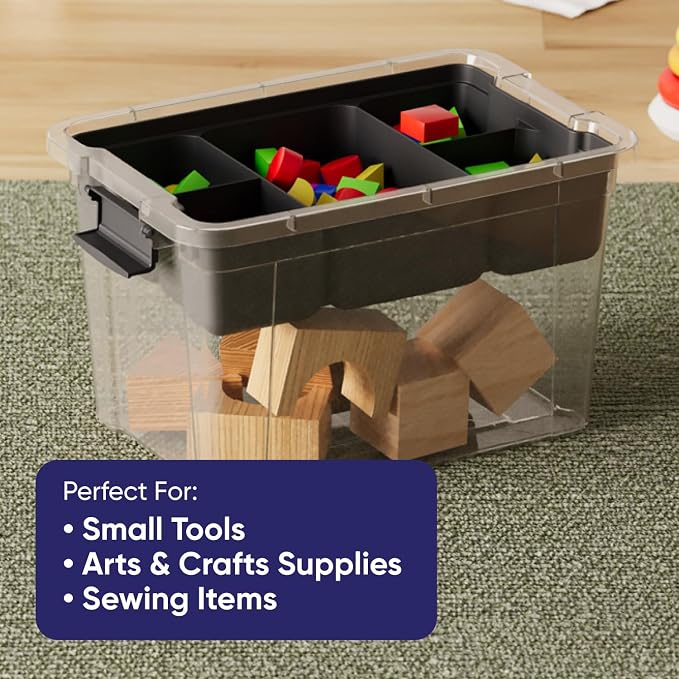 Superio Storage Container Organizing Bin with Removable Tray Deep Plastic Tools, Sewing, Crafts Box, 8.75 Qt, 3 Pack - Image 7