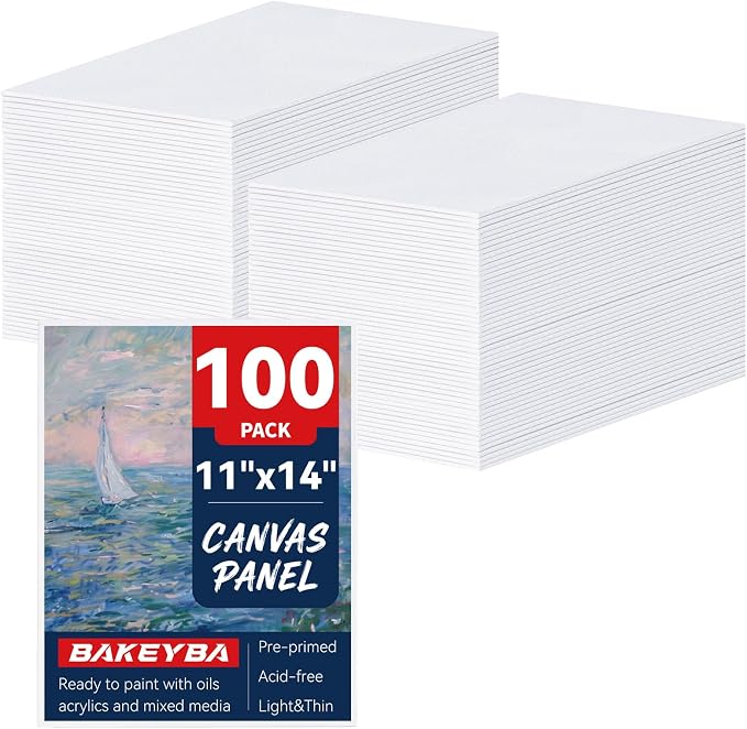 Canvas Boards for Painting 11x14 Inch 100 Pack, Blank Canvas Panels, 100% Cotton Art Supplies for Acrylics Oil Watercolor Tempera Paints by Unknown