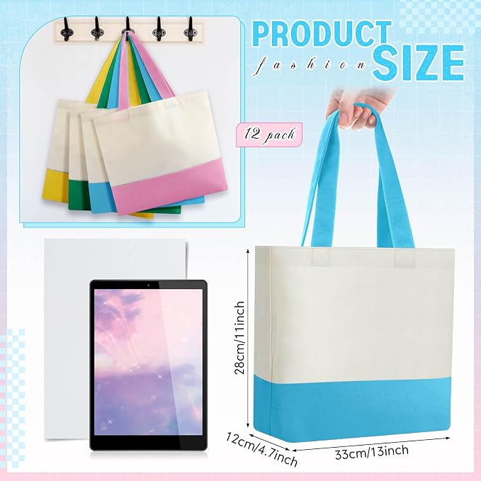 Sanwuta 12 Pcs Mini Canvas Tote Bag Small Sublimation Blank Reusable Grocery Cloth Tote for Women Craft DIY Gift Shopping (Bright) - Image 3