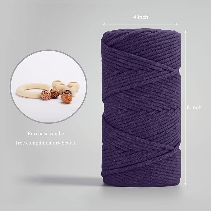 ZUEXT Macrame Cord, Dark Violet, 5mm x 109yds Cotton String Macrame Yarn | 100% Natural Handmade, 4 Strands Twisted Cotton Rope, For Wall Hanging Plant Hangers Gift Wrapping Tapestry DIY Crafts, 100m - Image 2