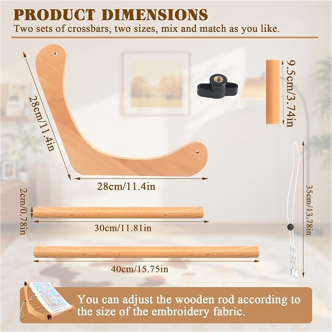 ZOCONE Multifunctional Beech Wood Embroidery Hoop Stand, Adjustable Embroidery Stand 360 Degrees Rotated Cross Stitch Stand, Embroidery Hoop Holder for Cross Stitch and Embroidery Project (C) - Image 2