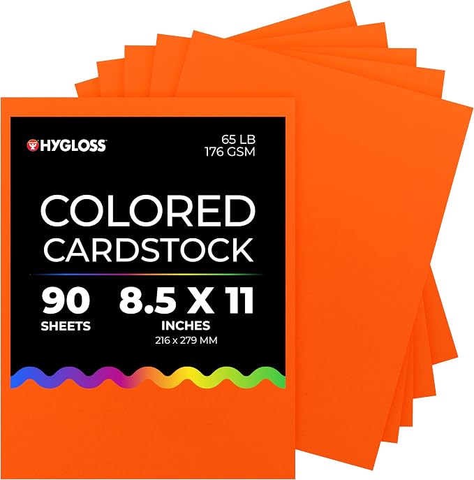 Hygloss Dark Orange Bright Colored Cardstock - 8.5x11-Inch, 90 Sheets, 65 lb/ 176 gsm, Fade-Resistant, Acid-Free Color Card Stock Paper by HyglossProductsInc