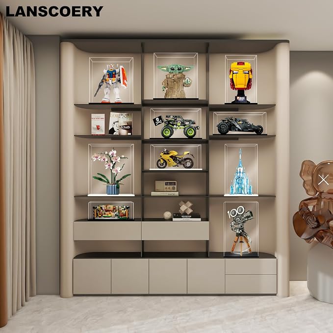 LANSCOERY Large Acrylic Display Case, 19.7 x 15.7 x 7.9 in, Upgraded Thickened UV-Resistant Showcase, 10mm Heavy Duty Matte Base, 98% Clarity Dustproof Box for Statues & Memorabilia - Image 5