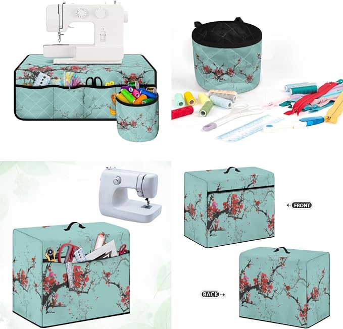 Plum Sewing Machine Dust Cover & Table Mat with Pockets for Sewing Accessories Non Slip Mat Reduce Vibration Movement Home Decor - Image 2