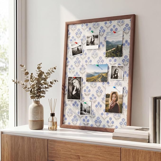 Leinuosen 17" x 23" Linen Cork Board for Walls Decorative Blue Floral Cork Boards Wood Framed Bulletin Boards, Picture Display Vision Pin Corkboards for Farmhouse Home Room Office Cottagecore Decor - Image 5