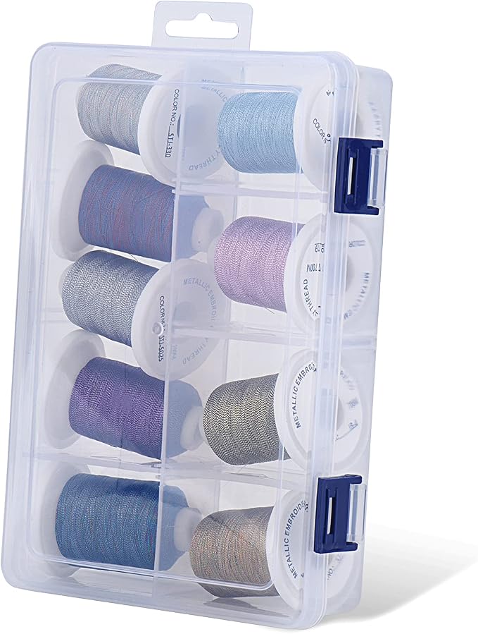 Simthread Metallic Embroidery Thread with Storage Box, 700M Snap Spools | 9 Colors for Embroidery and Sewing Machine - Image 2