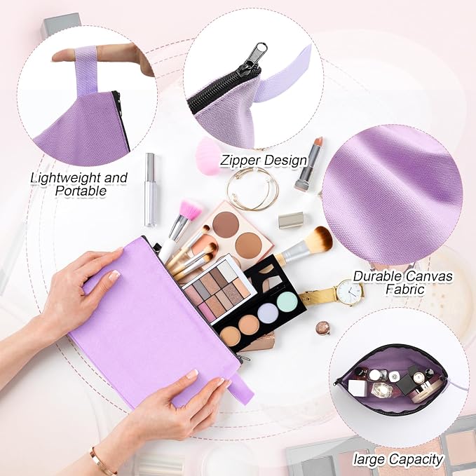 Reginary 60 Pcs Canvas Makeup Bag Bulk, 9.8 x 5 x 2 Inch, Multicolor | Portable Cosmetic Pouch with Zipper, Blank Design Pencil Case, Versatile Toiletry Organizer for Women Travel DIY Craft - Image 4