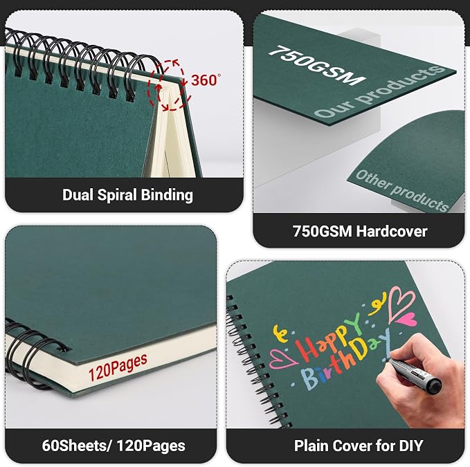 EUSOAR Spiral Notebooks, 12 Packs A5 5.5"x8.3" 120 Pages Hardcover Lined Travel Writing College Ruled Notebooks, Memo Notepad Sketchbook, Students Office Business Subject Diary Book Journal-Dark green - Image 3