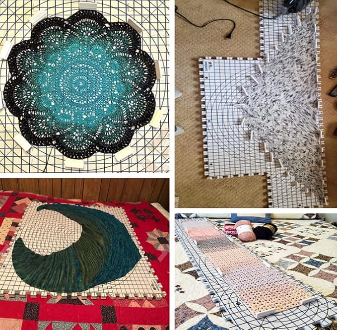 Blocking Mats for Wet and Steam Blocking with Grids and Radial Circles for Curved Projects - 1 cm Thickness - Set of 9 Marked with Numbers Includes 50 t pins and Storage Bag - Image 5