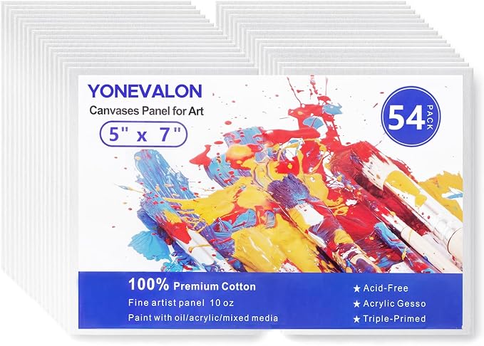 54 Pack 5x7in Small Canvas Boards for Painting Bulk, Blank Paint Canvases | Mini Canvas Panels, Gesso Primed Acid-Free 100% Cotton for Acrylic Oil Watercolor Paints, Art Supplies for All Skill Level by YONEVALON