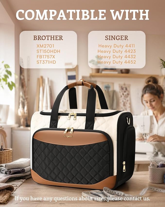 Arcoyard Sewing Machine Carrying Case with Base Plate, Shoulder Strap, Sewing Machine Bag Fits Most Standard Sewing Machines and Storage Sewing Accessories, for Brother, Singer, Janome, Beige Brown - Image 2