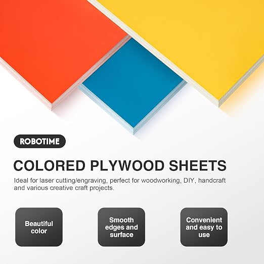 7 Pack Colored Plywood Sheets, 12 x 12 x 1/8 Inch, Rolling Paint Process with Bright Colors, 3mm Plywood for Laser Cutting, Wood Burning and DIY Wood Crafts - 7 Colors - Image 8