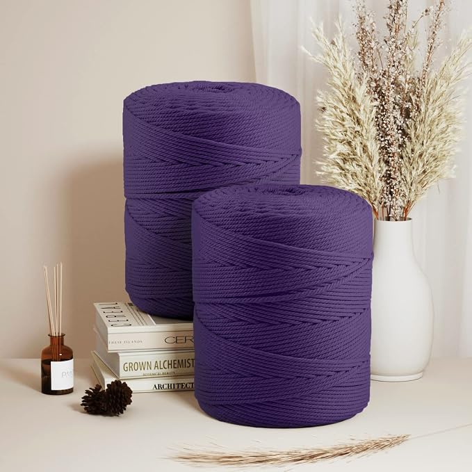 ZUEXT Macrame Cord, Dark Violet, 4mm x 547yds Cotton String Macrame Yarn | Natural Handmade, 4 Strands Twisted Cotton Rope, for Craft Wall Hanging Weaving Tapestry Dream Catchers Hanger DIY Gift, 500m - Image 4
