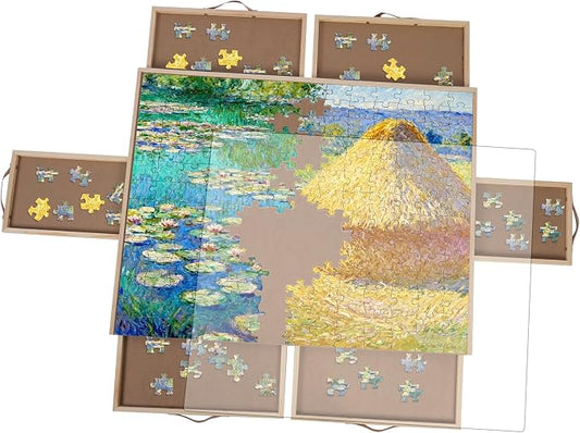 1500 Piece Rotating Puzzle Board, with 6 Drawers & Cover, Portable Wooden Jigsaw Puzzle Table with Storage Drawers, Lazy Susan, Cover for Adults, Puzzles Accessories, idea Gift (35"x27") by WGCTEK