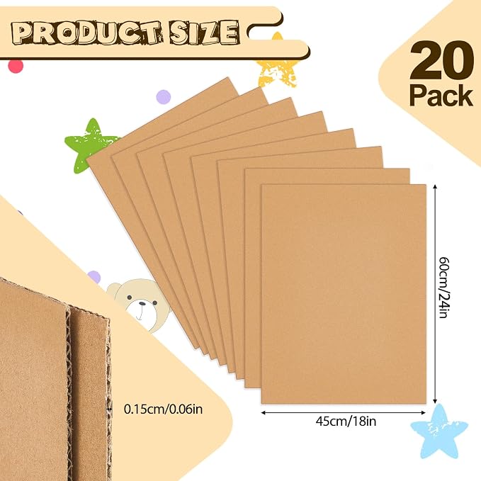 20 Pack 18 X 24 Inch Brown Cardboard Sheets | Corrugated Flat Inserts for Packing Shipping Mailing, Protective Separators for Fragile Items Dishes, DIY Crafts Projects - Image 2