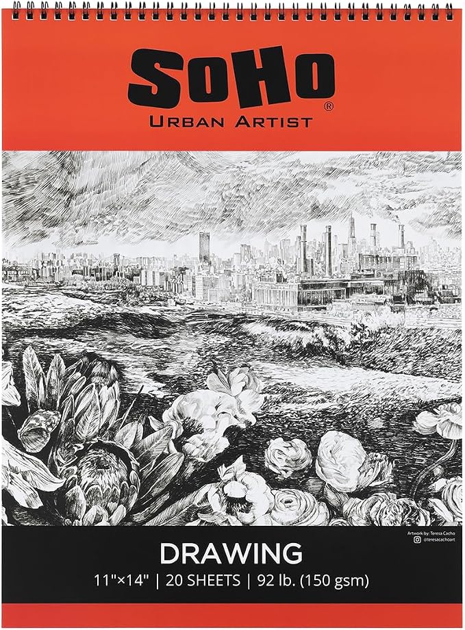 SoHo Urban Artist Softcover Drawing Pad - 11"x14", 24 Pack w/576 Sheets Total, 92 lbs/150gsm, Mixed Media, Dual-Sided, Acid-Free, Wire-Bound, Micro-Perforated, Repeated Erasing & Reworking - Image 3