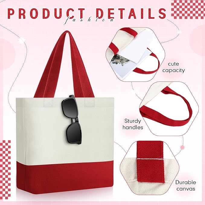 Sanwuta 12 Pcs Mini Canvas Tote Bag Small Sublimation Blank Reusable Grocery Cloth Tote for Women Craft DIY Gift Shopping (Red,Beige) - Image 3