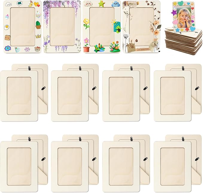 ZYNERY 48 Pcs Wooden Picture Frames for Crafts,DIY Unfinished Solid Wood Bulk Photo Picture Frames for 4" x 6" Photos with Standing Support,Memorial Gift Desk Decor by ZYNERY