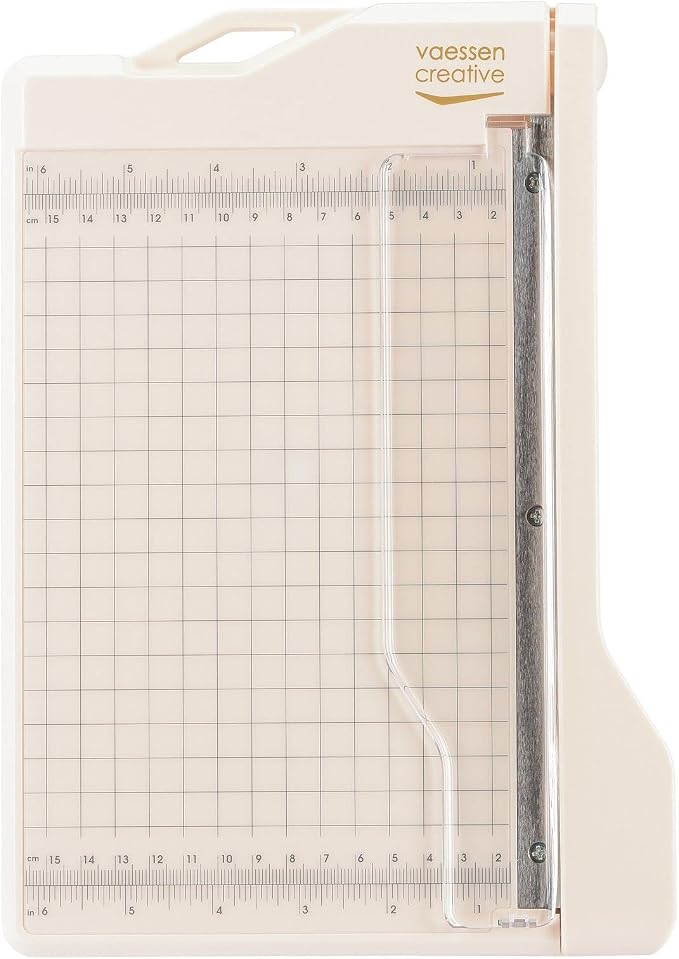 Vaessen Creative Trim Easy Guillotine Cutter, 6 x 8.5 inches, Trimmer for Cutting Paper, Cardstock, Foam, Felt, Cork Sheets and Other Craft Materials, White/Pink by Vaessen+Creative