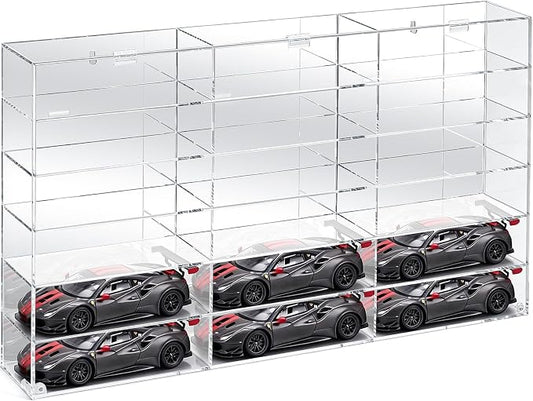 Clear Acrylic Toy Car Display Case 1: 24 Scale Diecast Toys Display Box Wall Mounted Shelf for Storage Toy Car Mini Model Race (18 Grids) by Juexica