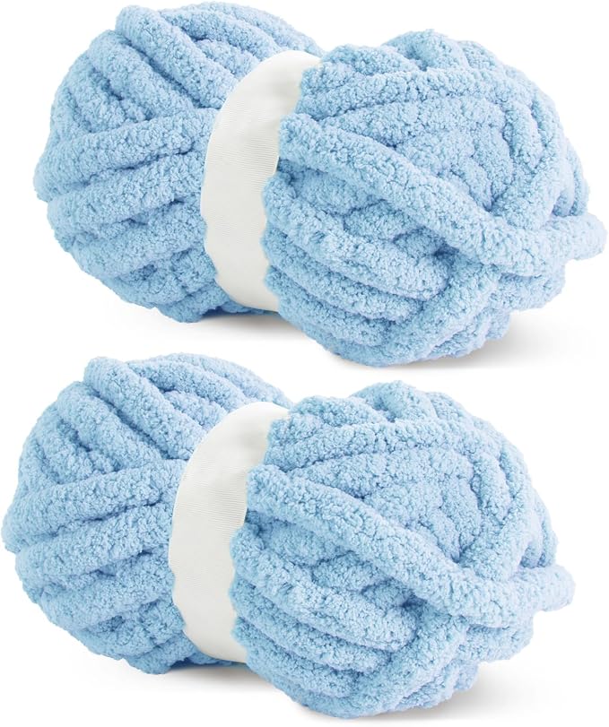 HOMBYS Sky Blue Chunky Chenille Yarn for Crocheting, Bulky Thick Fluffy Yarn for Knitting,Super Bulky Chunky Yarn for Hand Knitting Blanket, Soft Plush Yarn, 2 Jumbo Pack (27 yds,8 oz Each Skein) by HOMBYS
